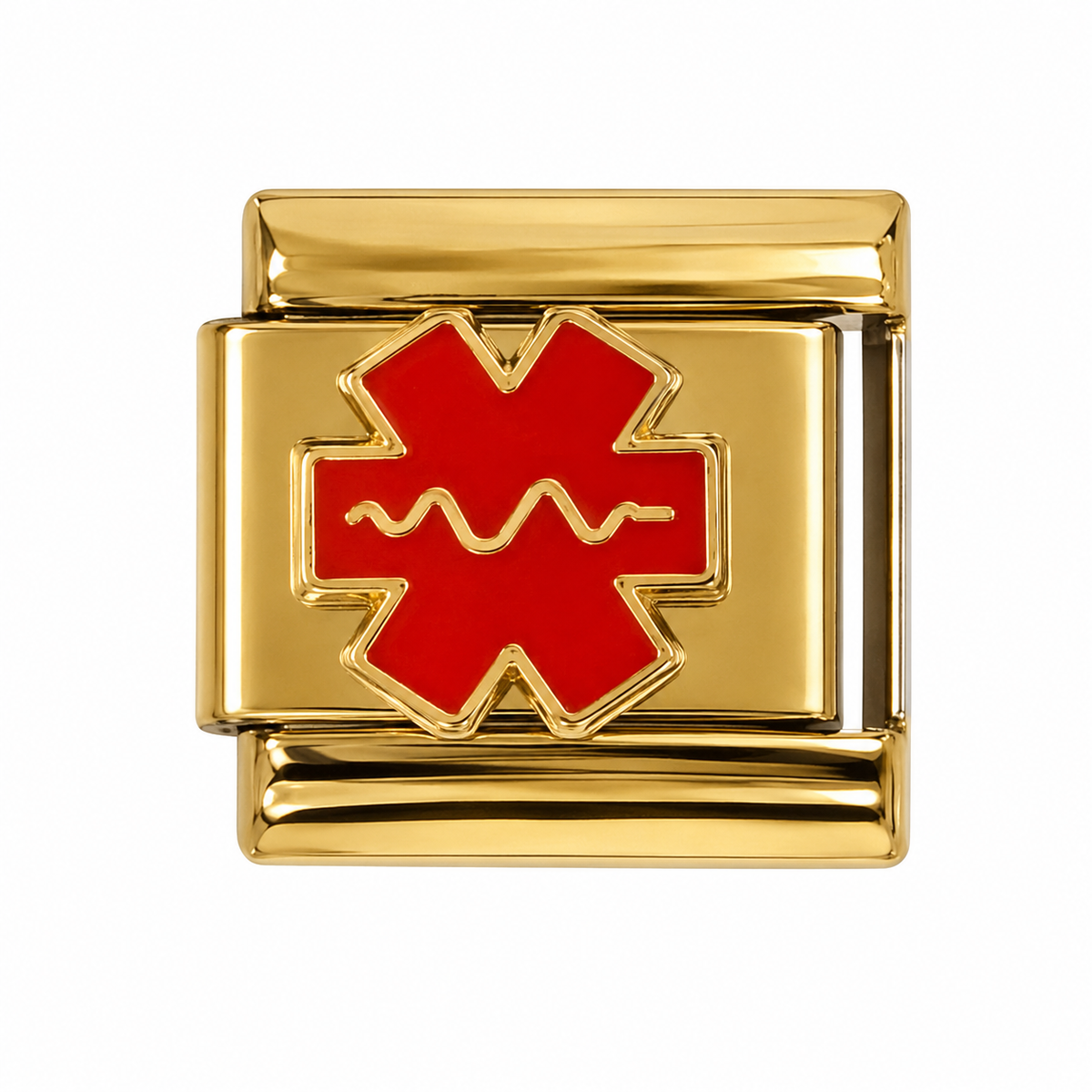 Red Medical Alert Cross Gold Italian Charm