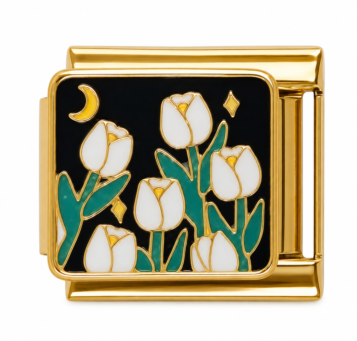 Tulips Under the Moon Gold Italian Charm