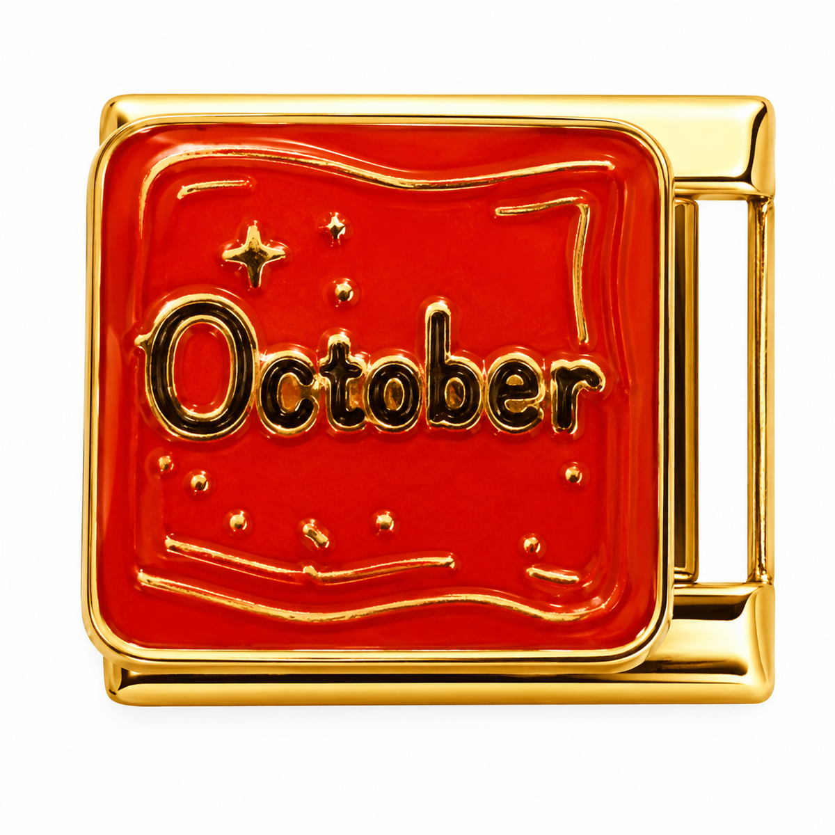 Red October Month Gold Italian Charm