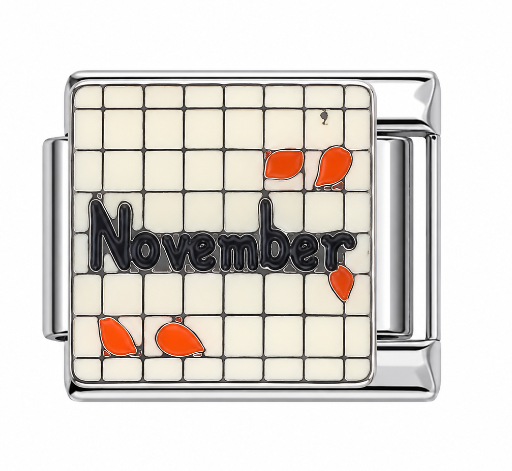 November Grid Silver Italian Charm