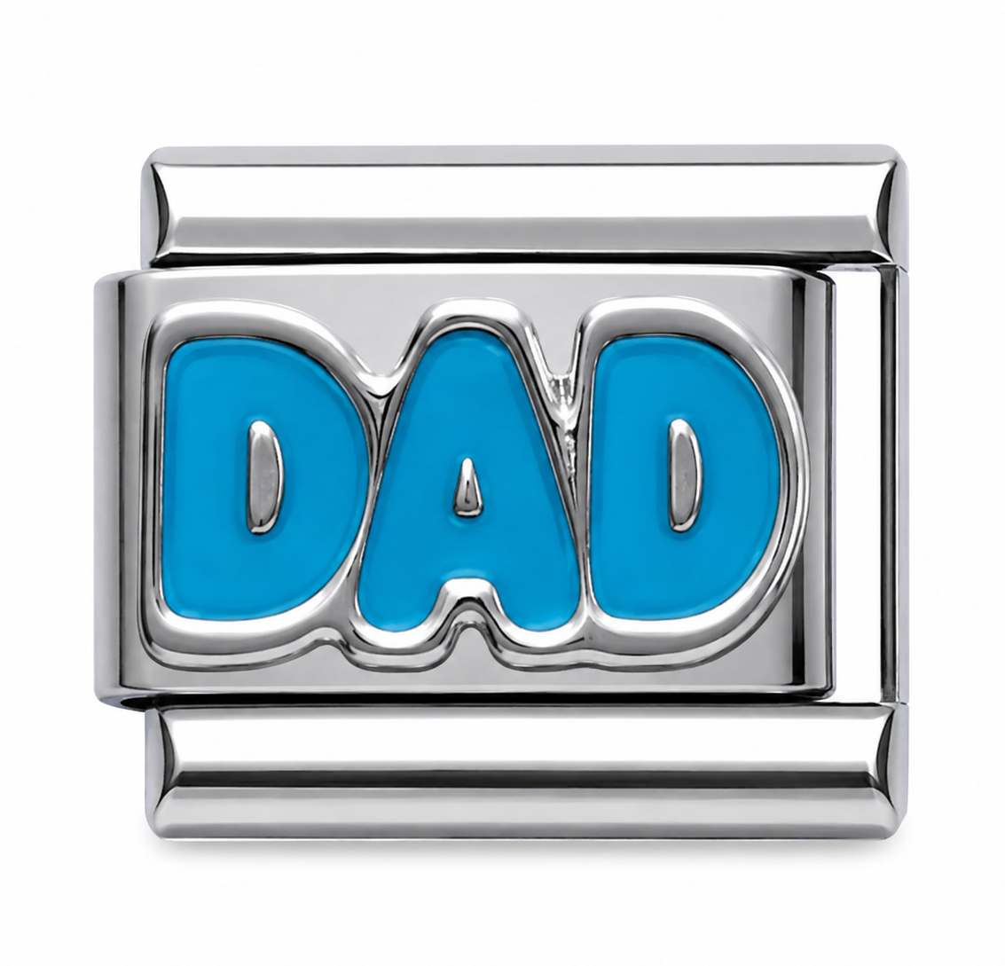 Blue DAD Silver Italian Charm