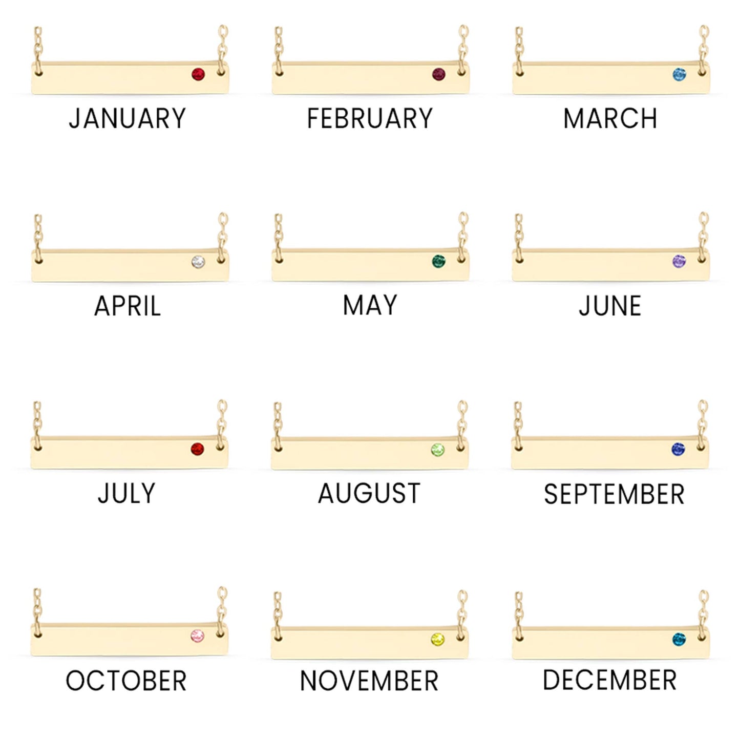 Add a Custom Engraved Gold Stainless Steel Bar Birthstone Necklace