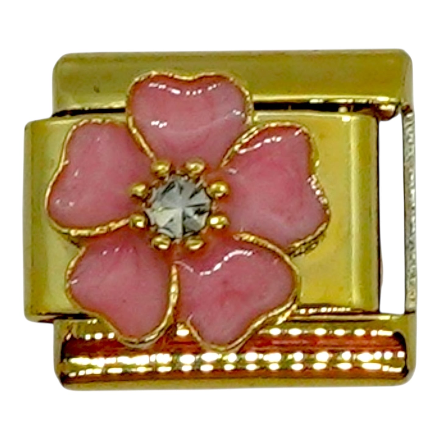 Pink Raised Flower Gold Italian Charm