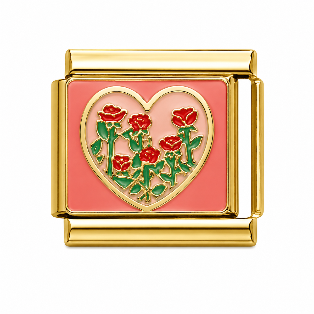 Pink Heart with Roses Gold Italian Charm