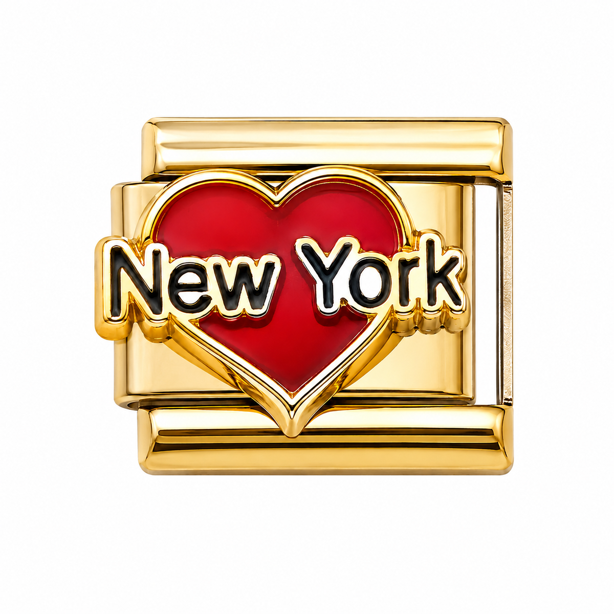 New York Red Heart Gold Italian Charm