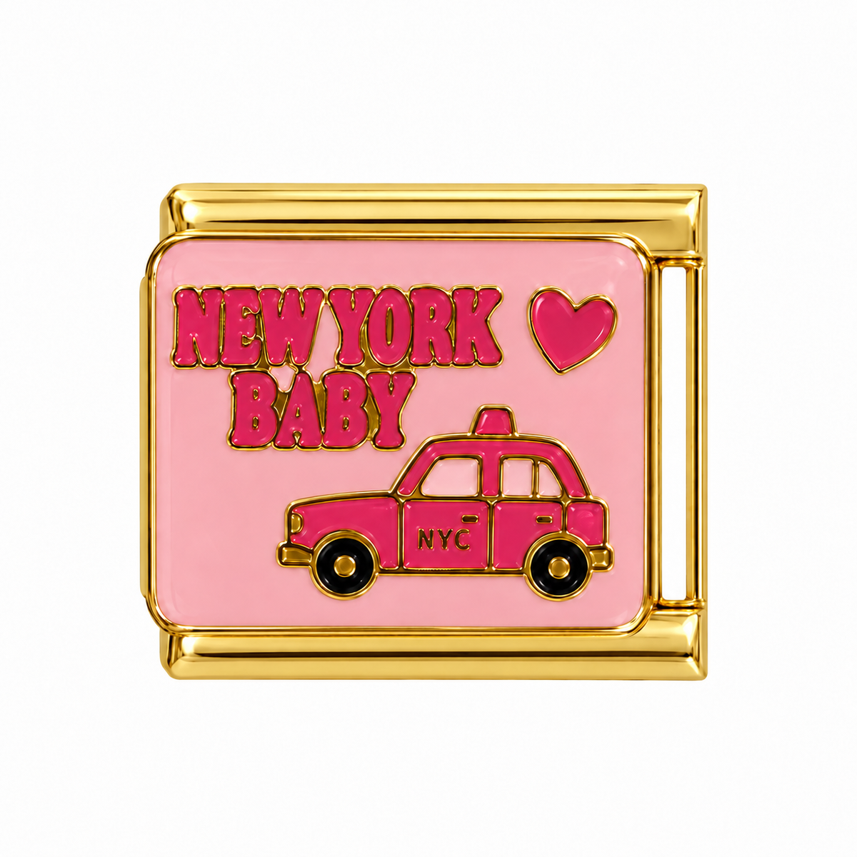 New York Baby Pink Taxi Gold Italian Charm