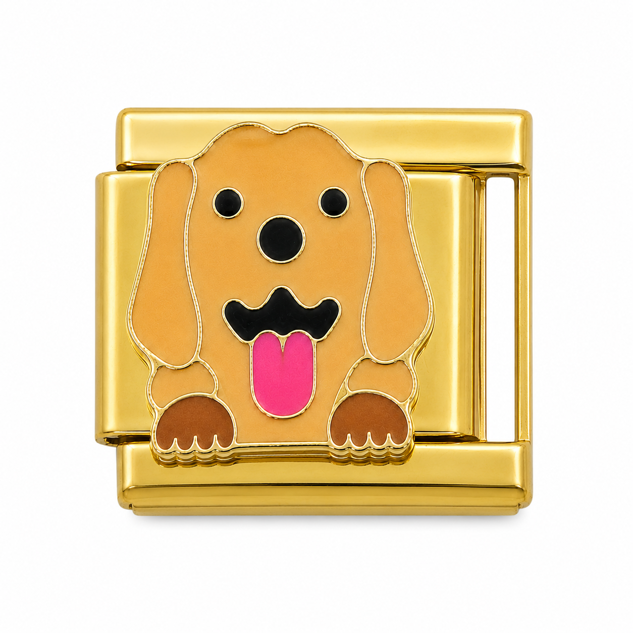 Brown Cute Dog Gold Italian Charm
