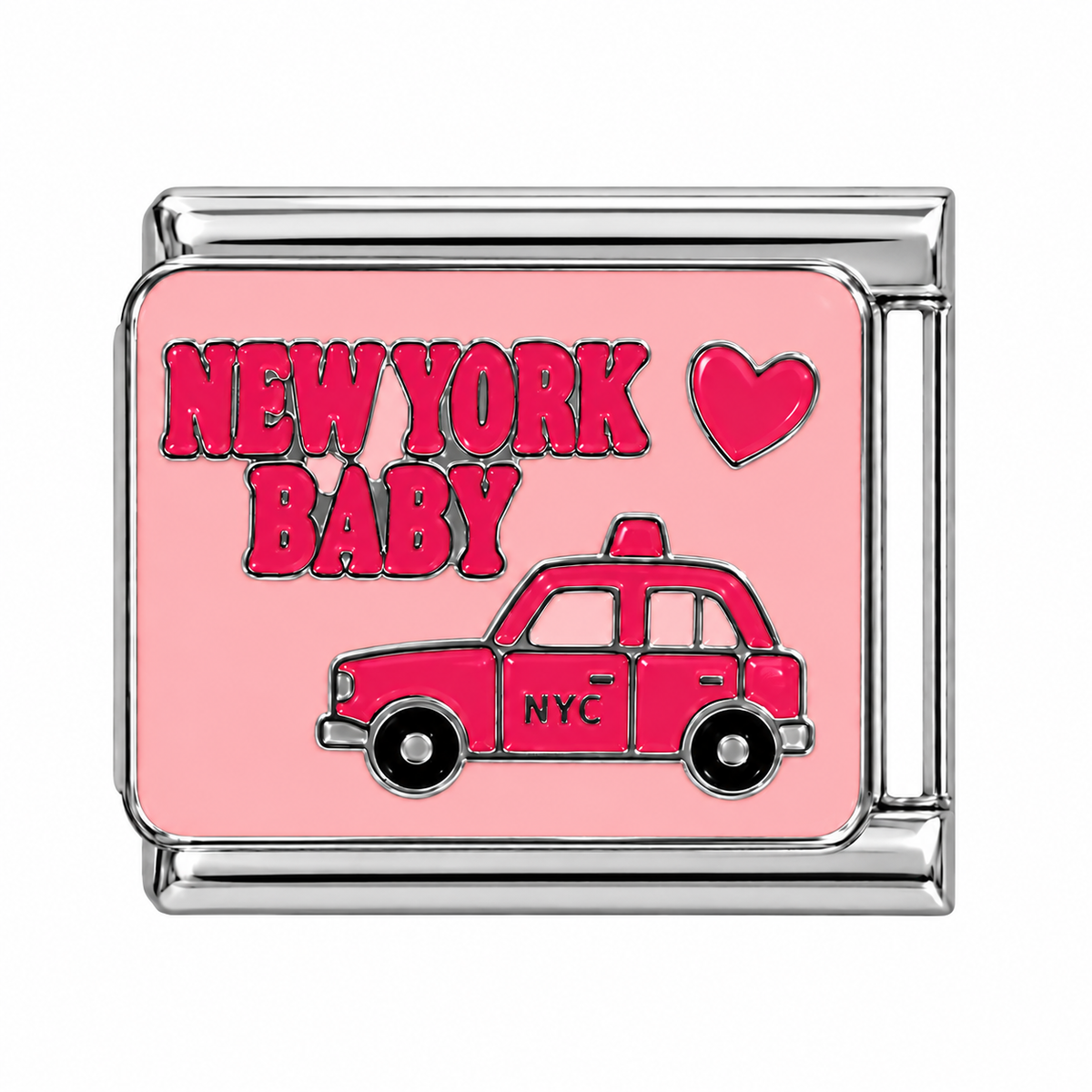 New York Baby Pink Taxi Silver Italian Charm