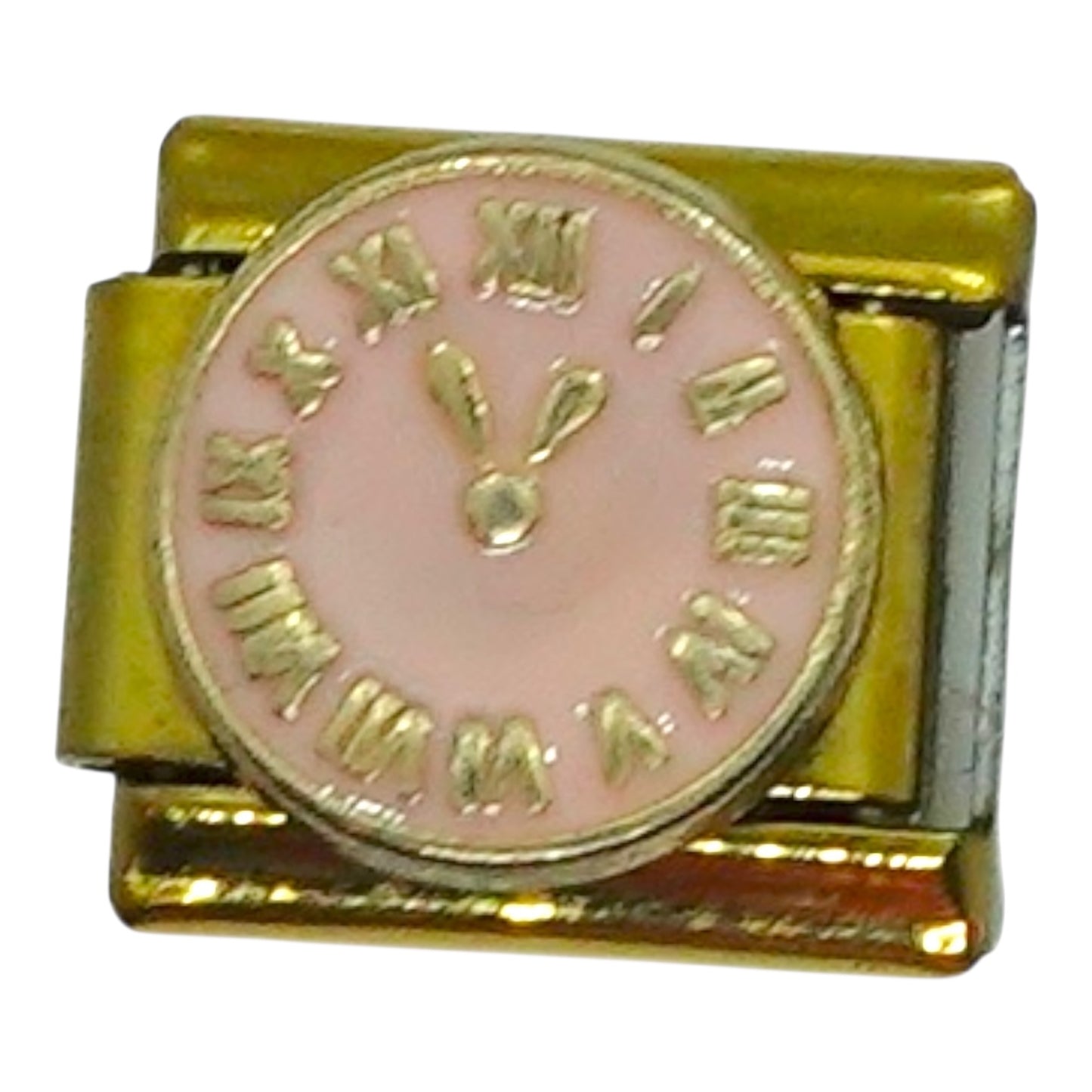 Pink Clock Gold Italian Charm