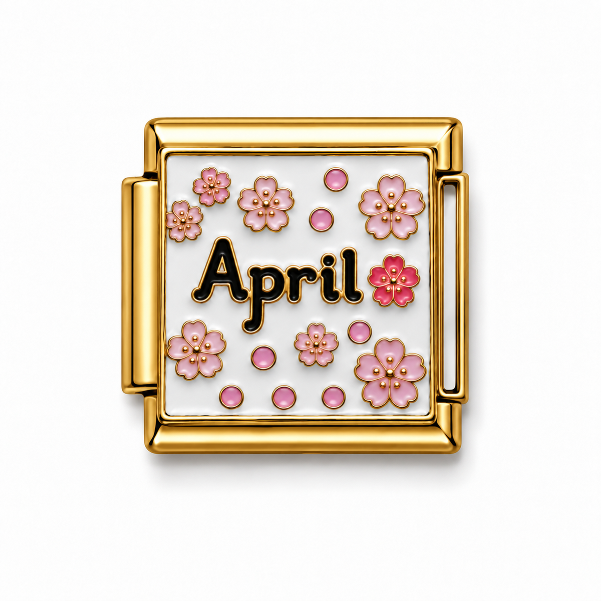 April Pink Flowers Gold Italian Charm