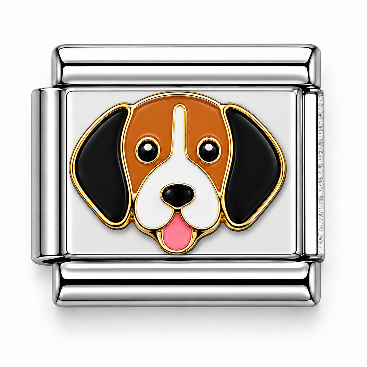 Beagle Dog Face Two-Tone Silver Italian Charm
