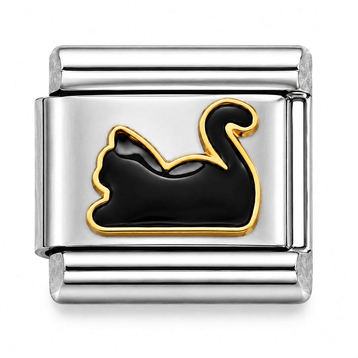 Black Cat Two-Tone Silver Italian Charm