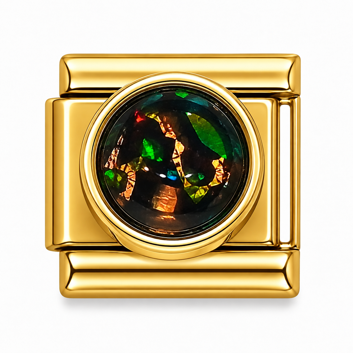 Black Opal Gem Gold Italian Charm