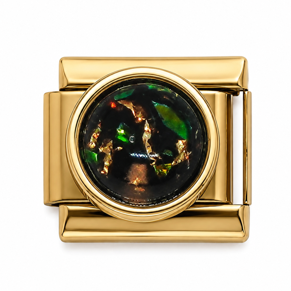 Black Opal Gem Gold Italian Charm