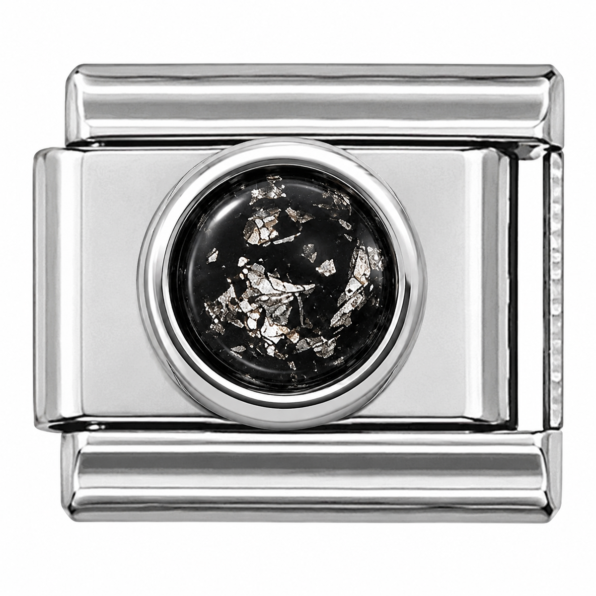 Black Resin with Silver Foil Flakes Silver Italian Charm