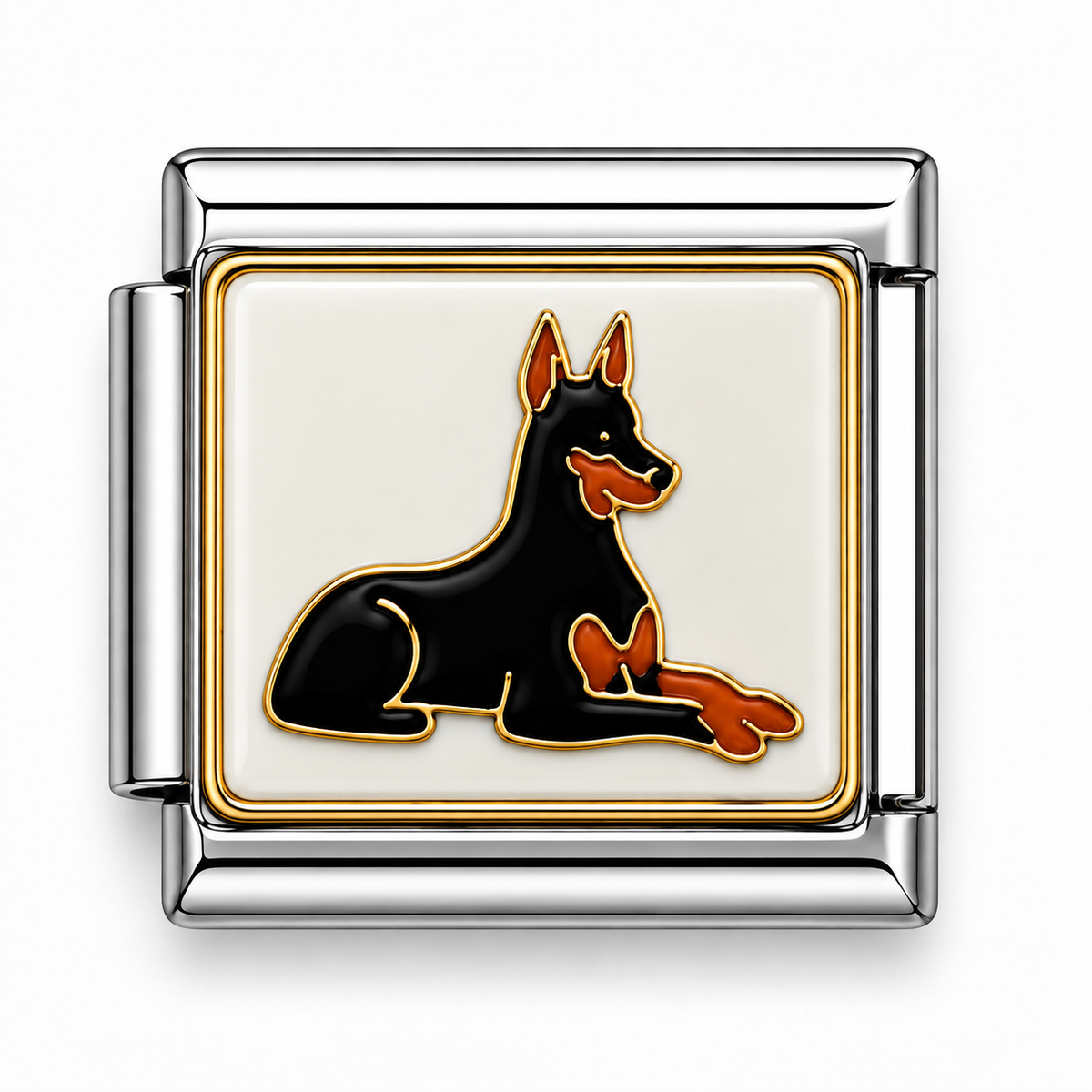 Black and Tan Doberman Two-Tone Silver Italian Charm