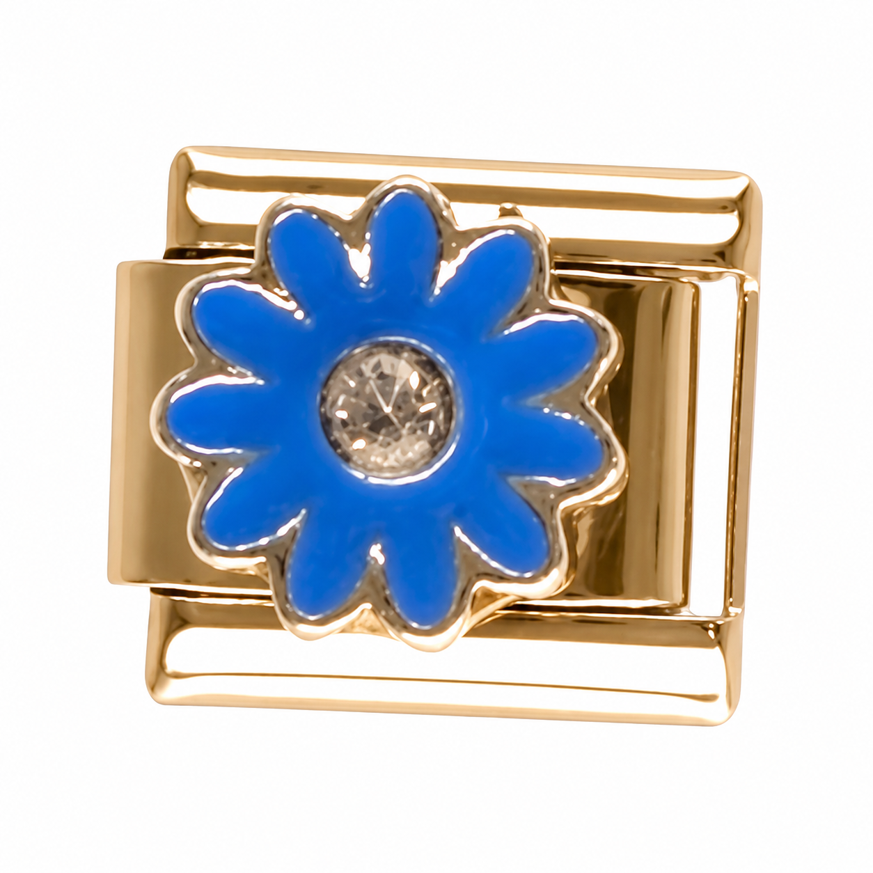 Blue Daisy with Crystal Center Silver Italian Charm