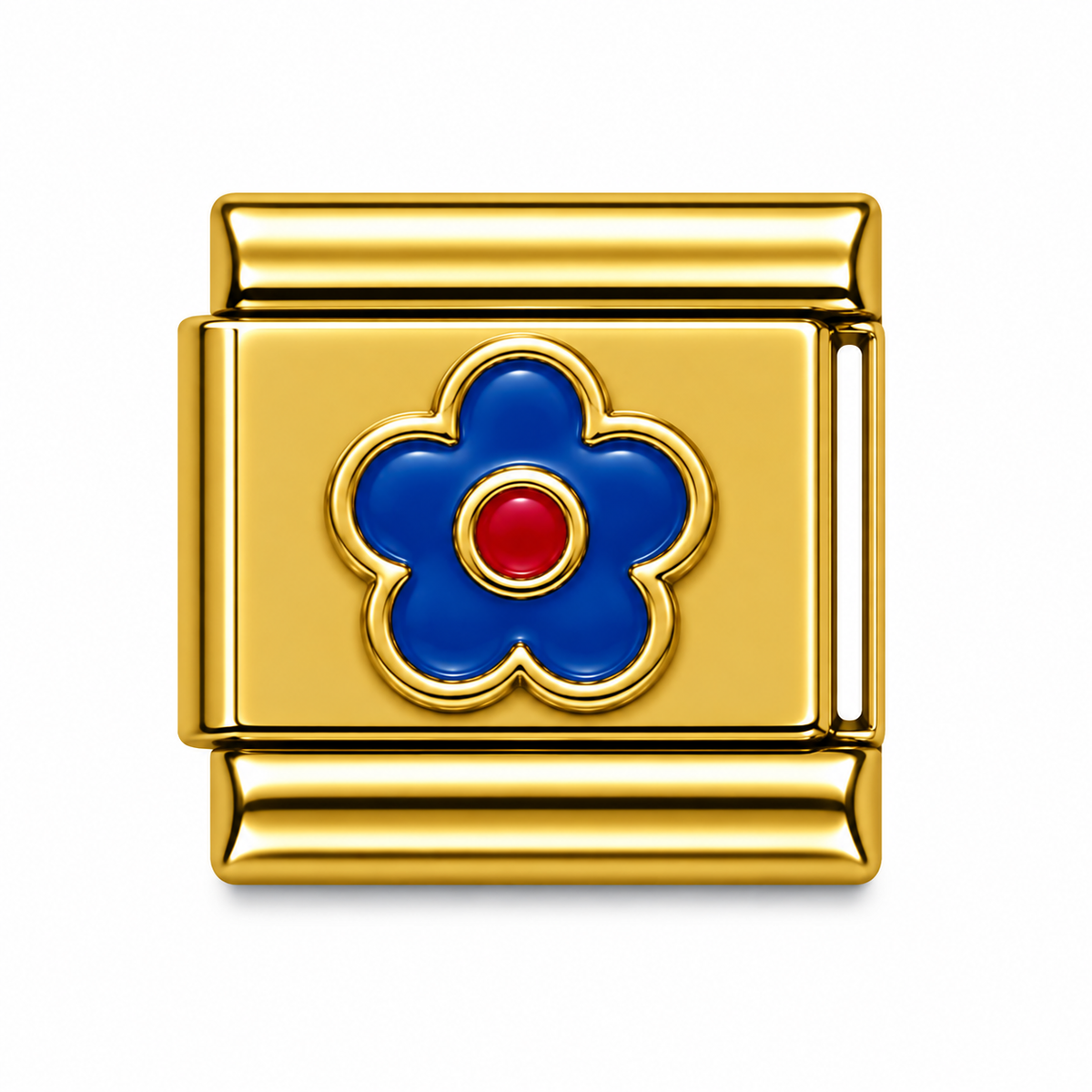 Blue Flower Red Centre Gold Italian Charm