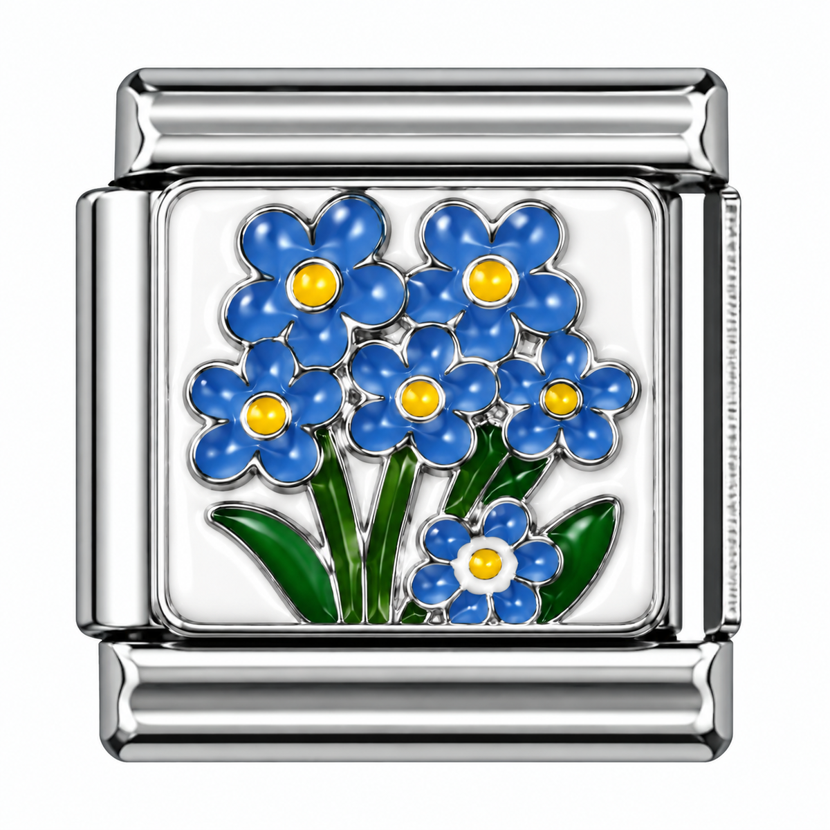 Blue Forget-Me-Not Bouquet Silver Italian Charm