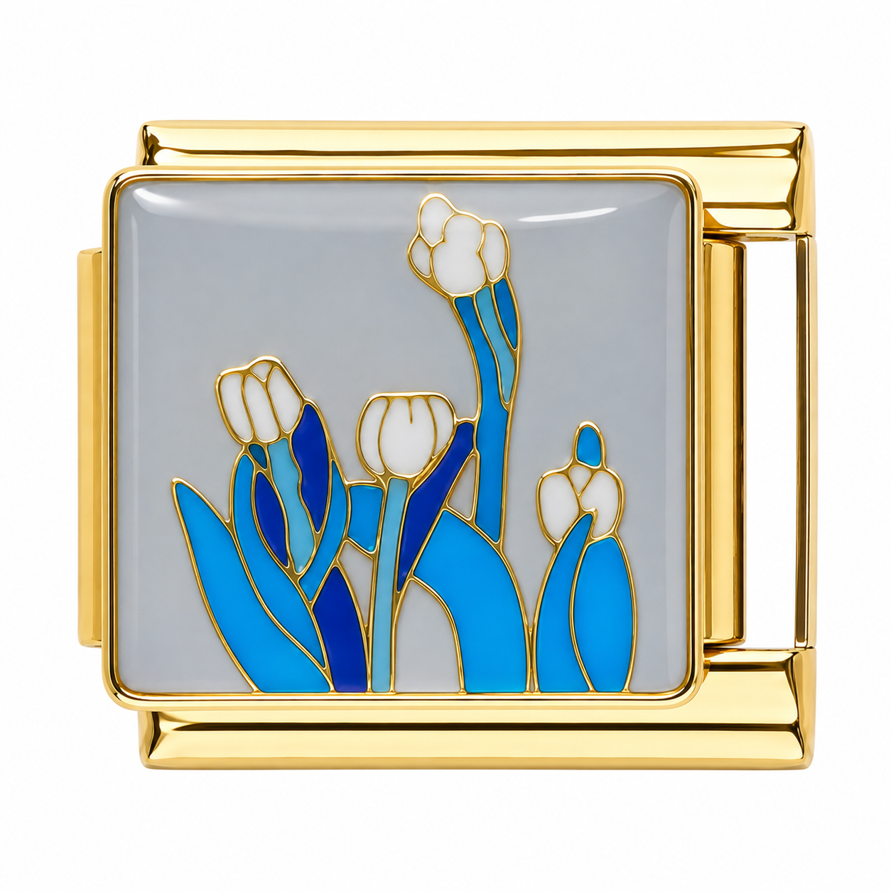 Blue Tulip Field Gold Italian Charm