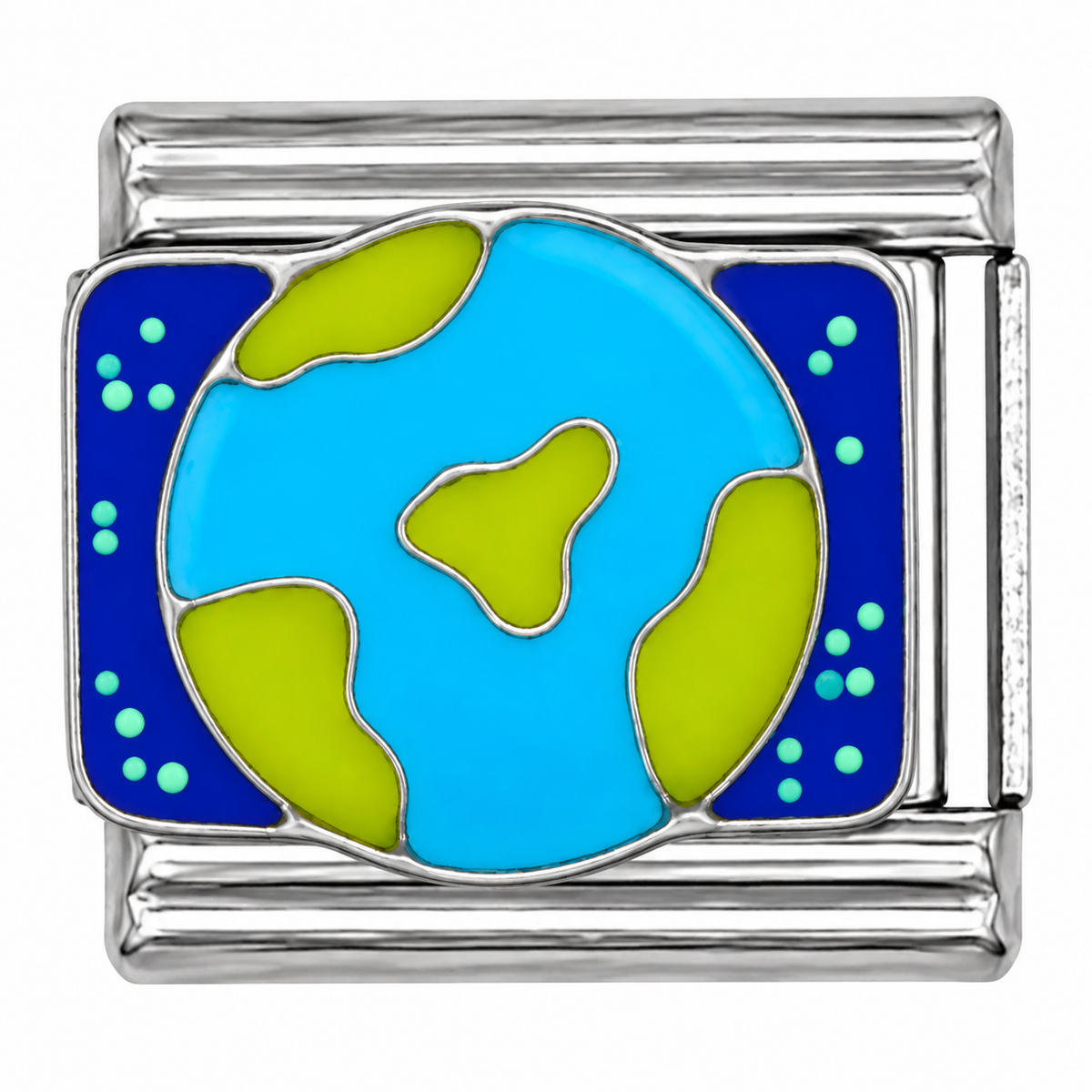 Blue and Yellow Globe Silver Italian Charm