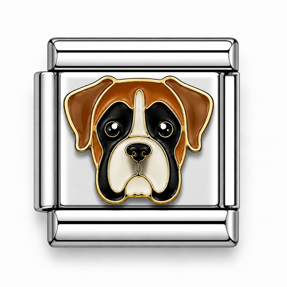 Brown Boxer Dog Face Two-Tone Silver Italian Charm