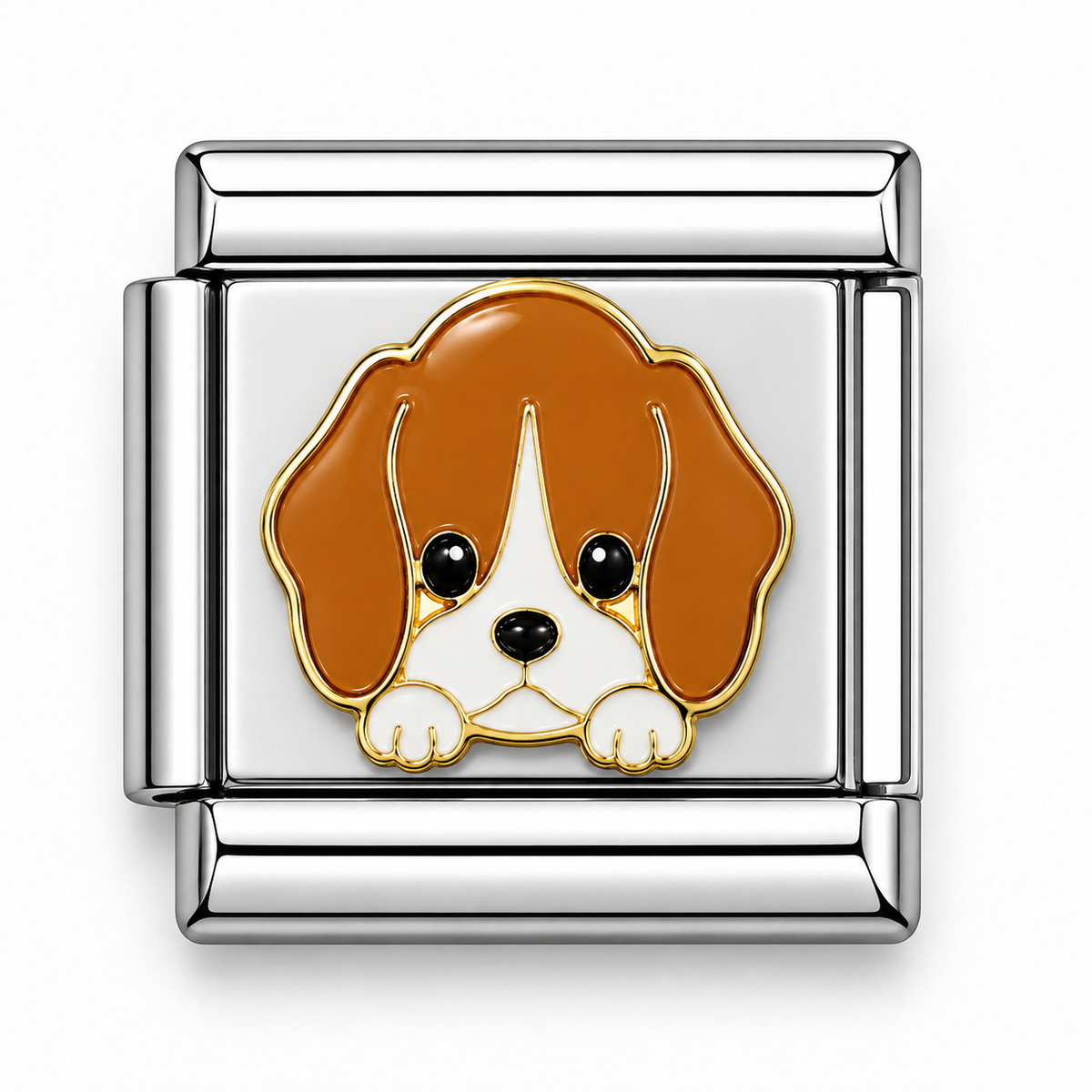 Brown and White Beagle Puppy Two-Tone Silver Italian Charm