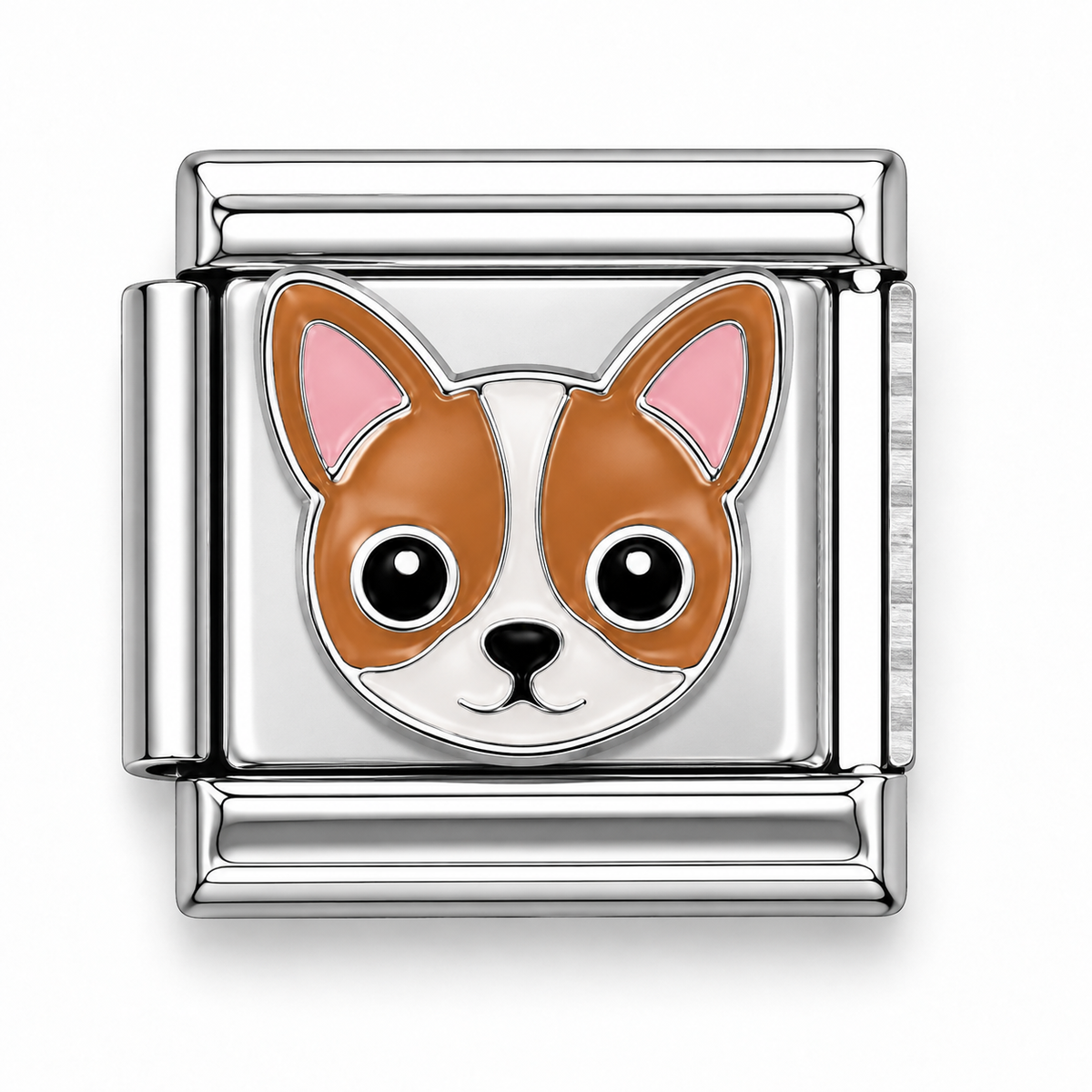 Brown and White Chihuahua Dog Face Silver Italian Charm