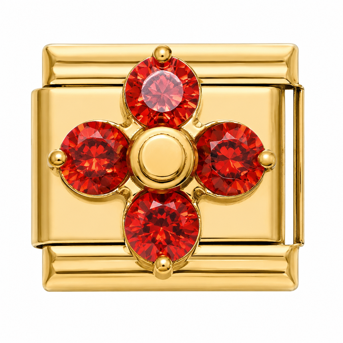 Red Crystal Flower Gold Italian Charm