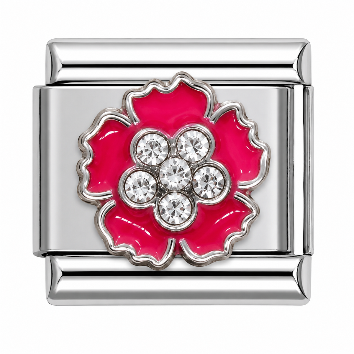 Red Flower with Crystals Italian Charm