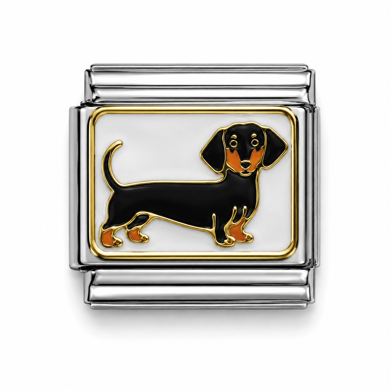 Black and Tan Dachshund Silver Italian Charm