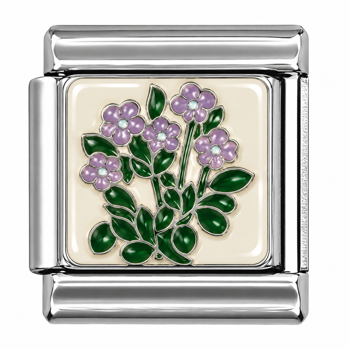 Lavender Blossom Bouquet Silver Italian Charm