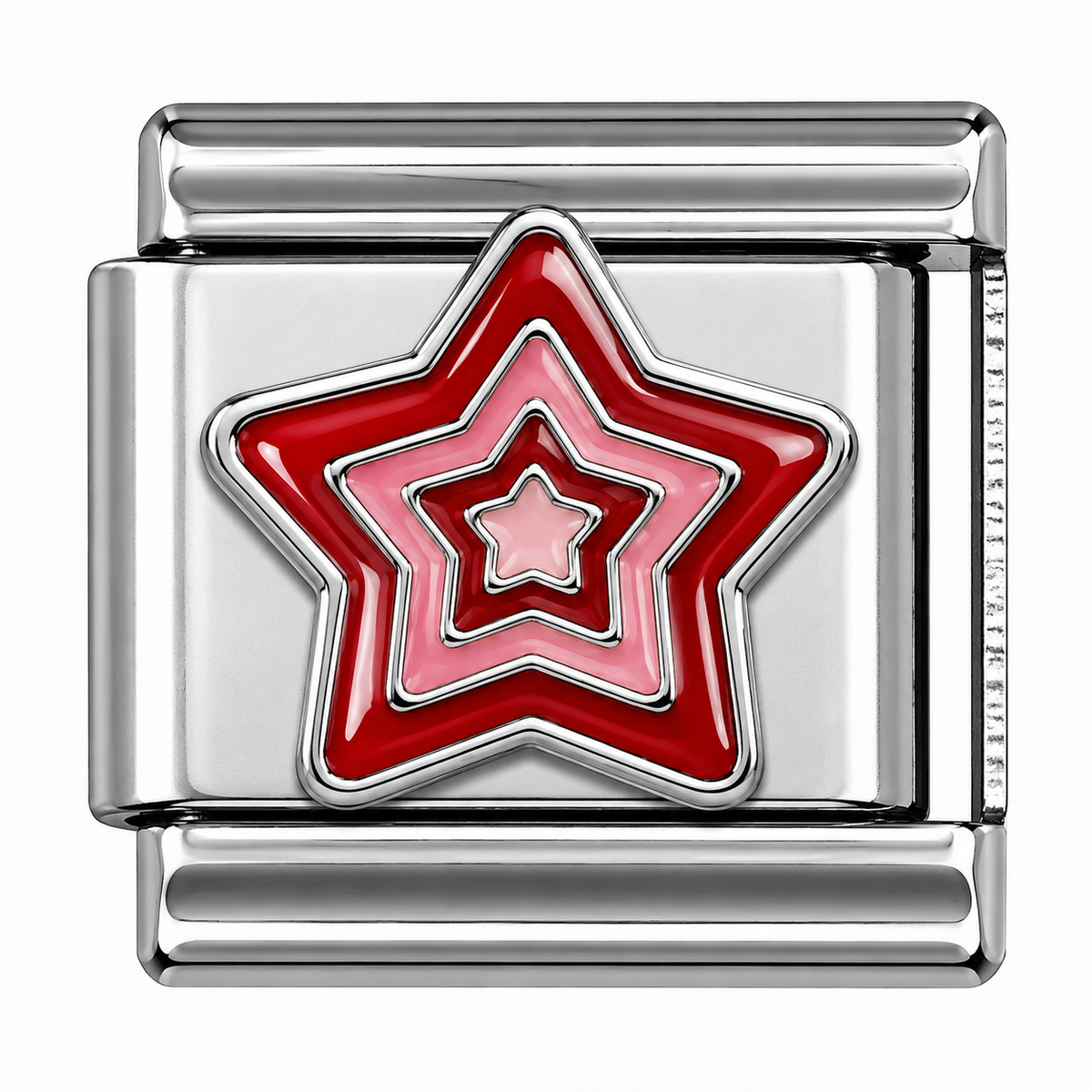 Red and Pink Layered Star Silver Italian Charm