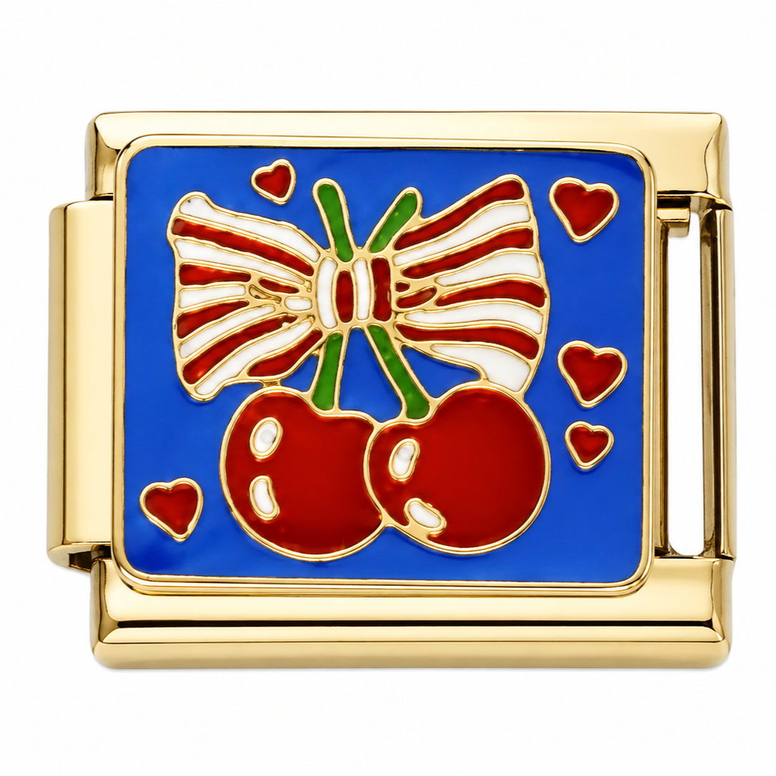 Cherries and Candy Gold Italian Charm