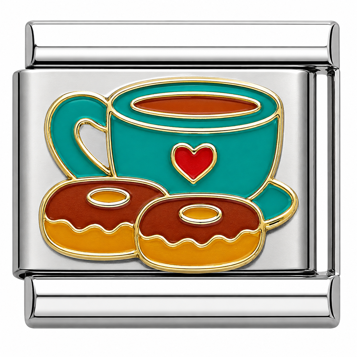 Coffee and Donut Silver Italian Charm