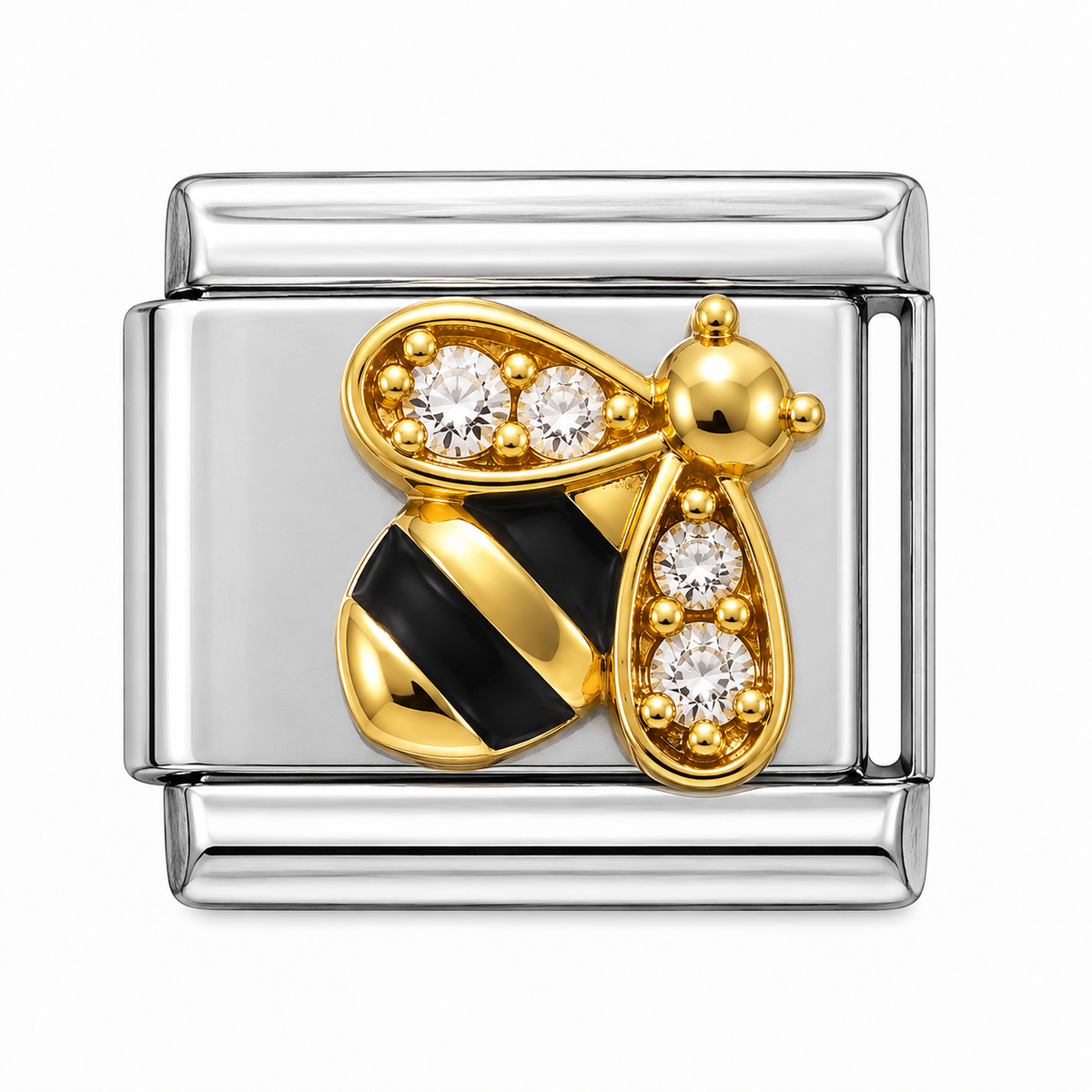 Crystal Bumblebee Two-Tone Silver Italian Charm