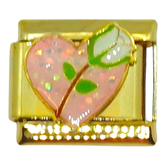 Rose Heart Gold Italian Charm