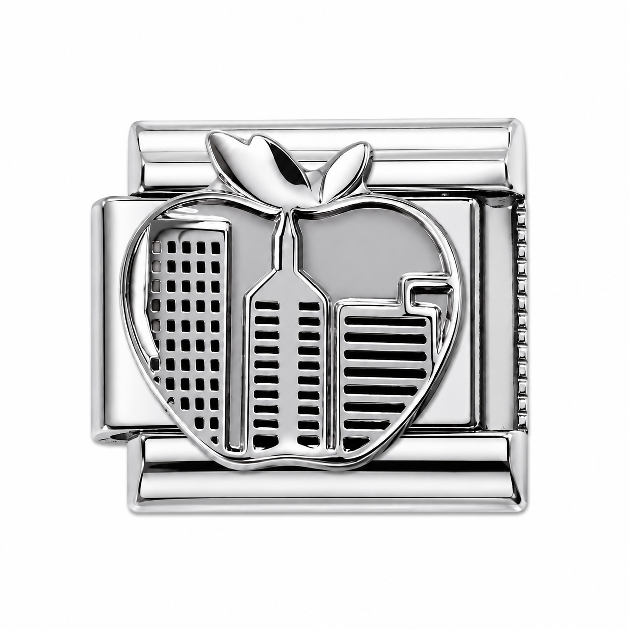 New York Skyline Apple Silver Italian Charm