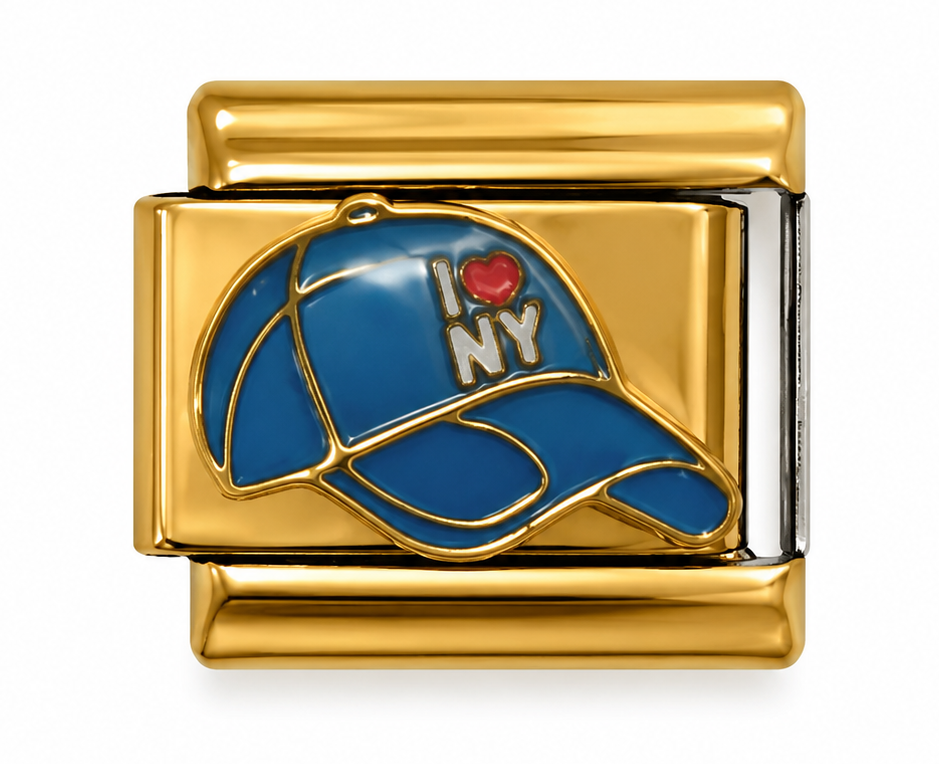 I ❤️ New York Baseball Cap Gold Italian Charm
