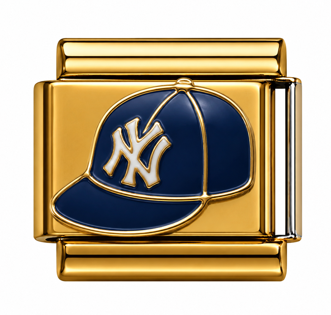 New York Baseball Cap Gold Italian Charm