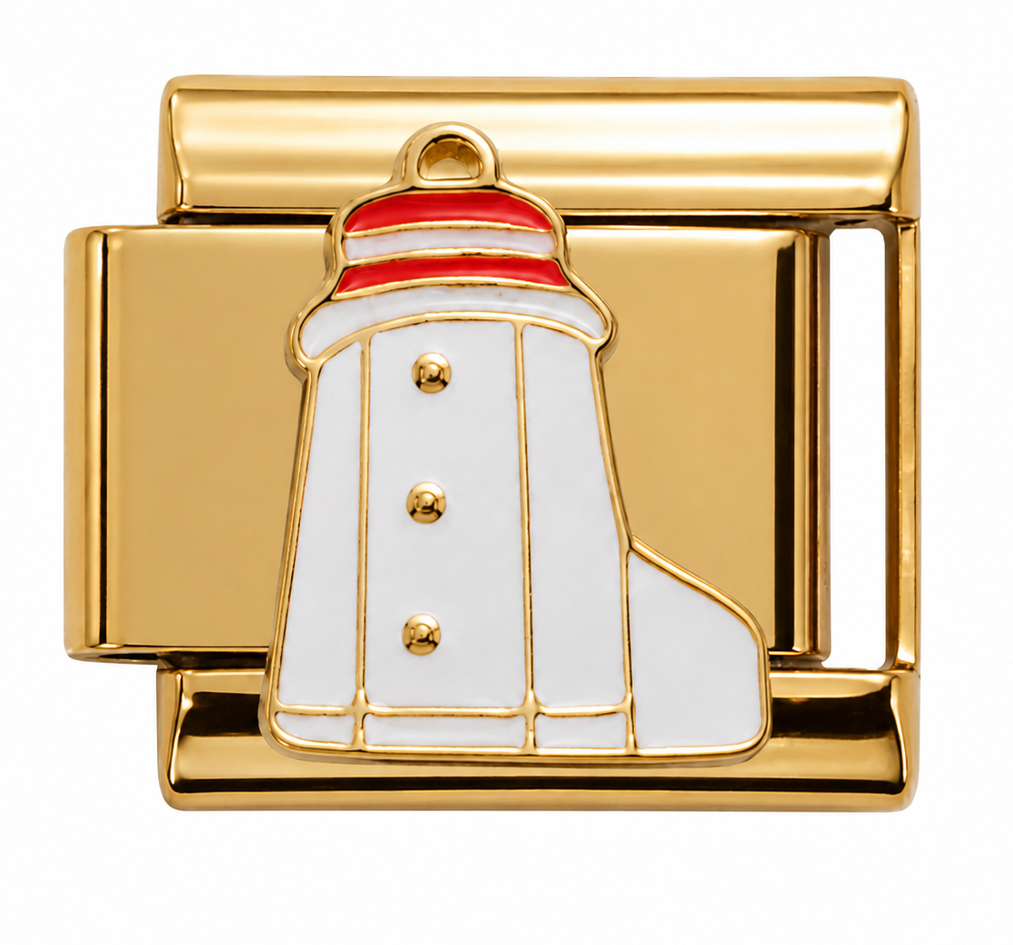 Red and White Lighthouse Gold Italian Charm