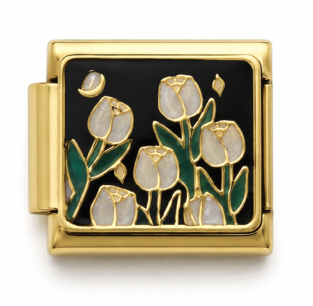 White Tulip Garden Gold Italian Charm