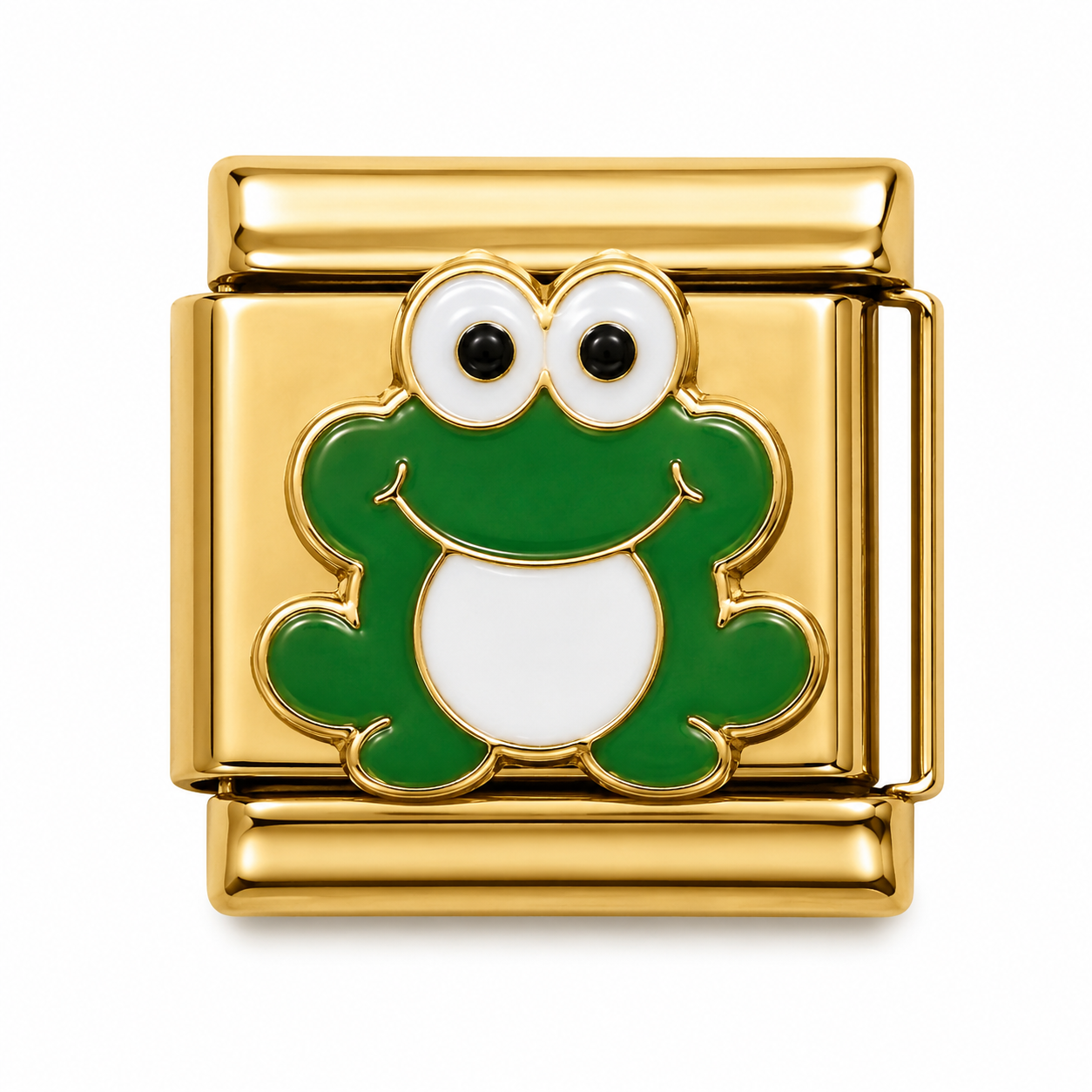 Smiling Green Frog Gold Italian Charm