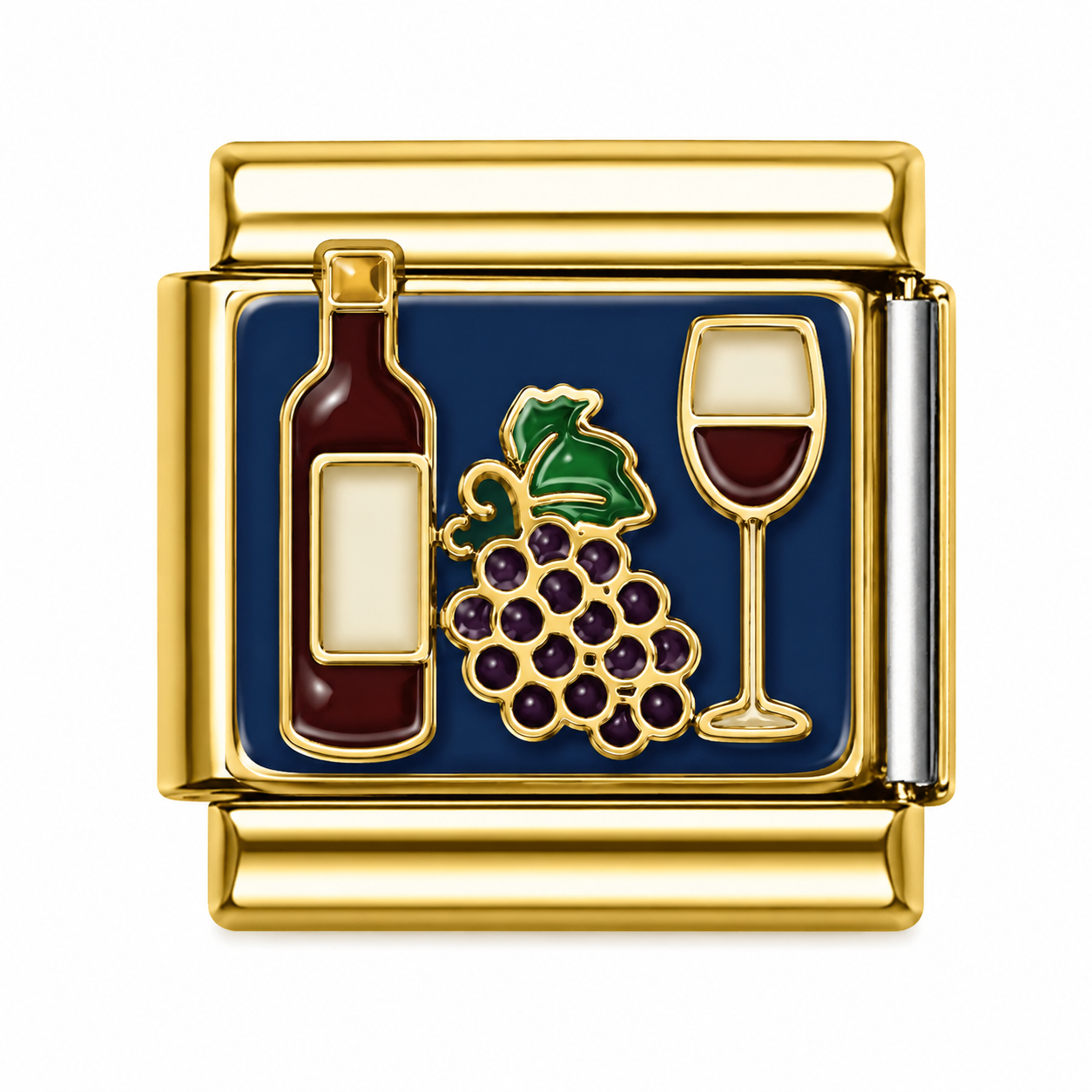 Wine Bottle and Grapes Gold Italian Charm