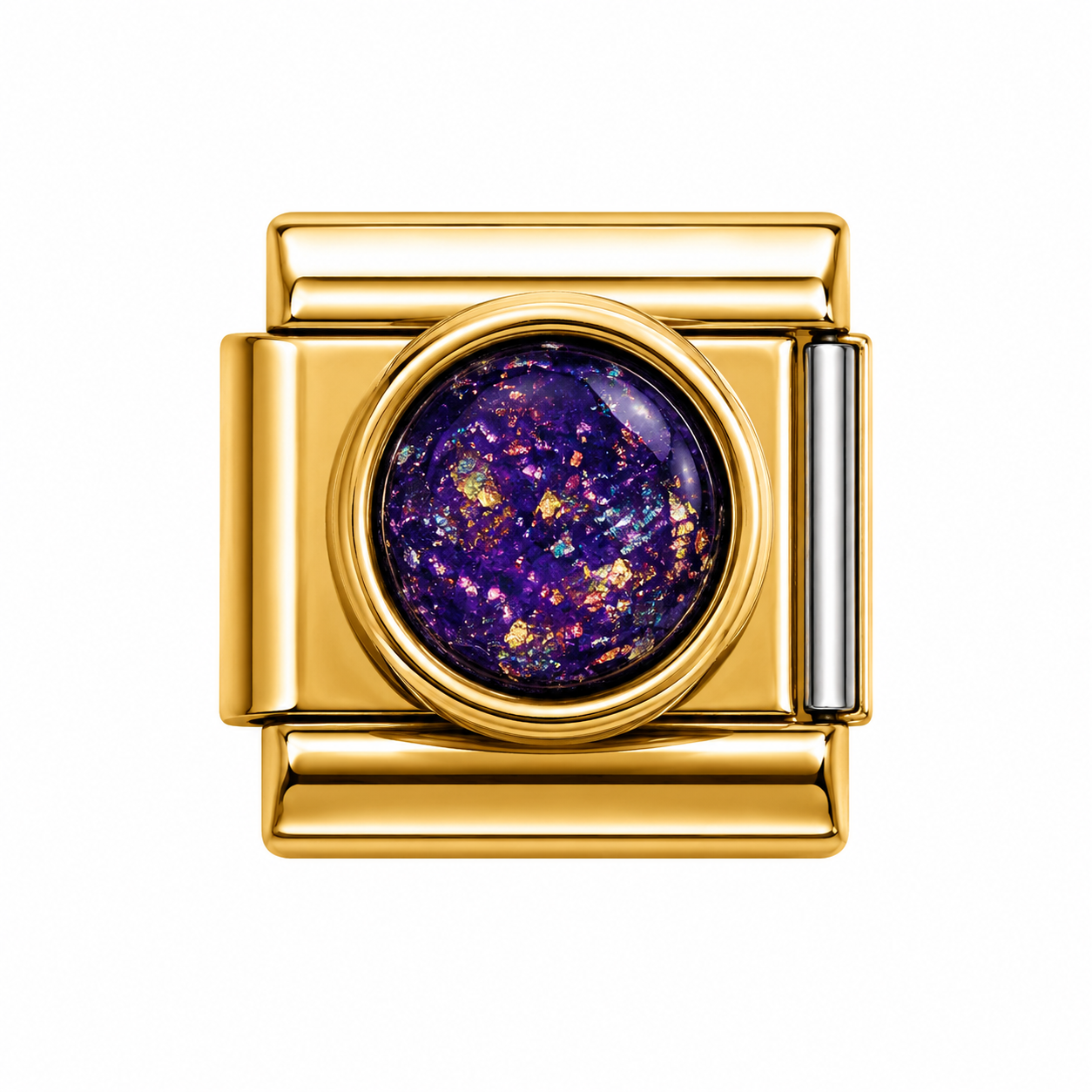 Purple Opal Glitter Dome Gold Italian Charm