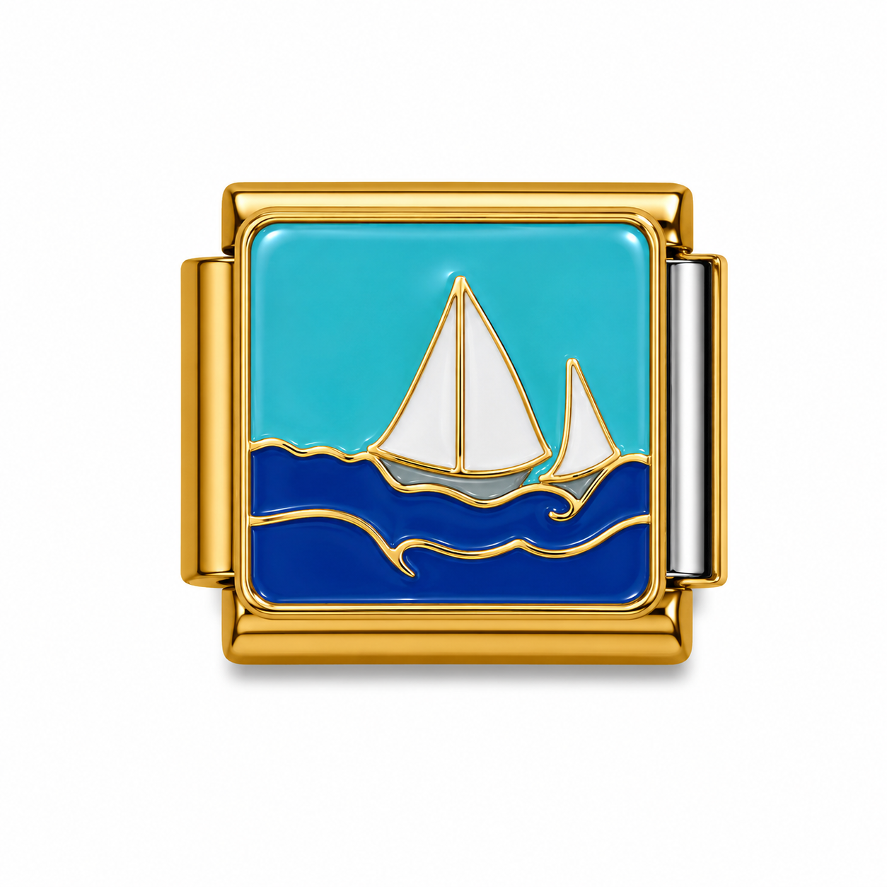 Sailboats on Blue Waves Gold Italian Charm