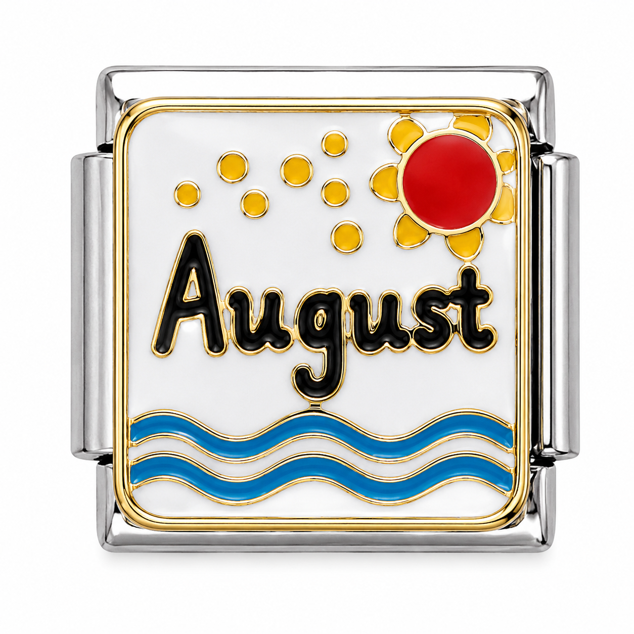 August Sunshine and Ocean Waves Two-Tone Silver Italian Charm