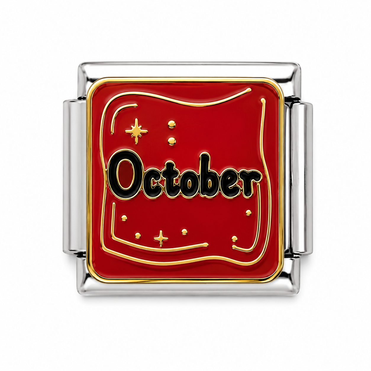 October Red Enamel Two-Tone Silver Italian Charm