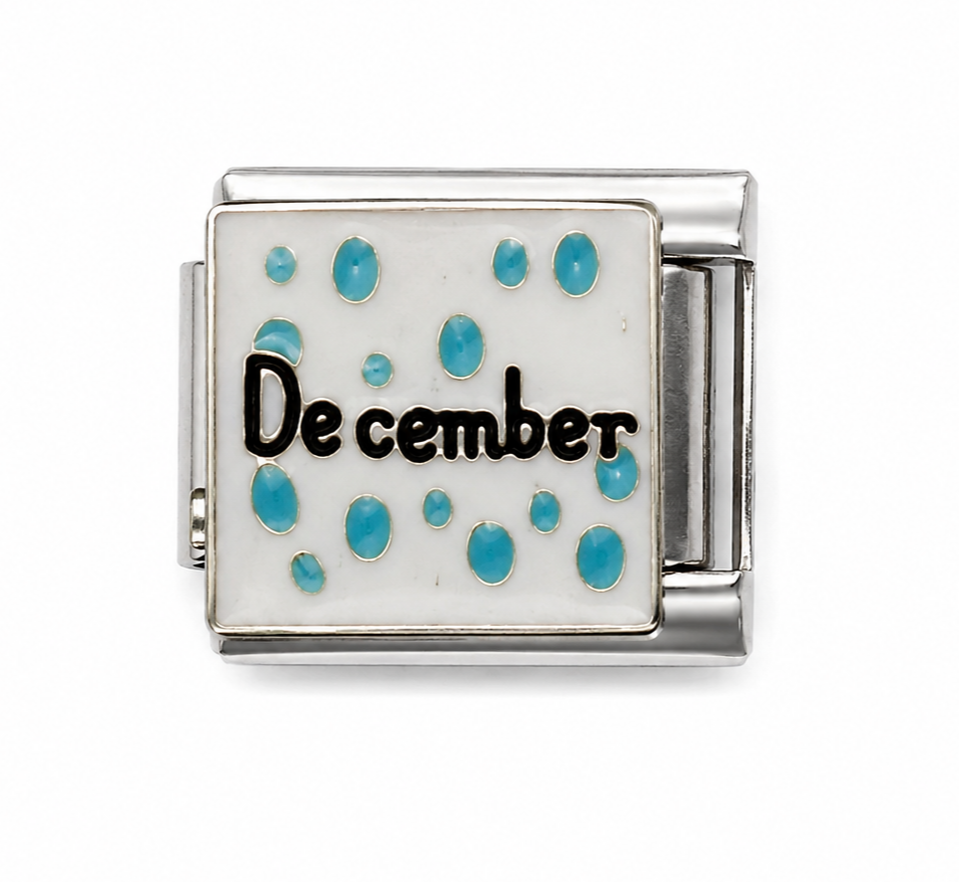 December Turquoise Polka Dots Silver Italian Charm