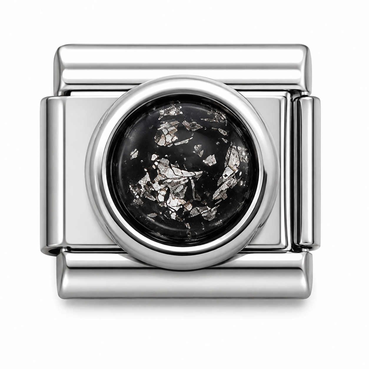 Black Resin with Silver Foil Flakes Silver Italian Charm